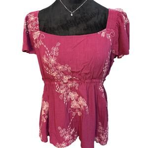 Indigo Thread Co. Magenta Embroidered Peplum Top – NWOT, Size Medium